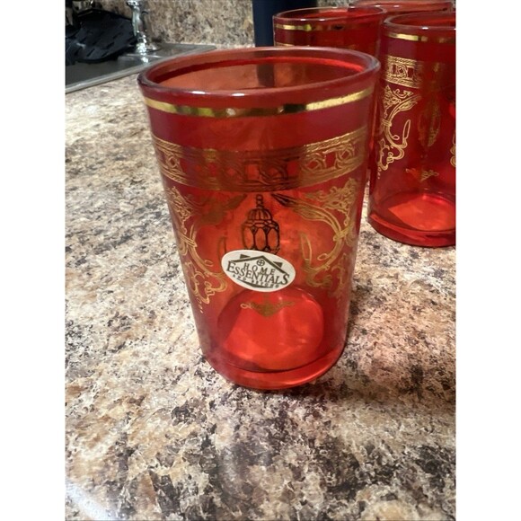 Home Essential & Beyond Red Gold Glass Tumblers Set of 6 Turkish Tea/ Juice 4 oz - Picture 4 of 13